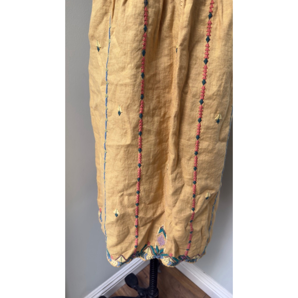 Women's Johnny Was Yellow Embroidered Linen Mini Dress L - Picture 2 of 5